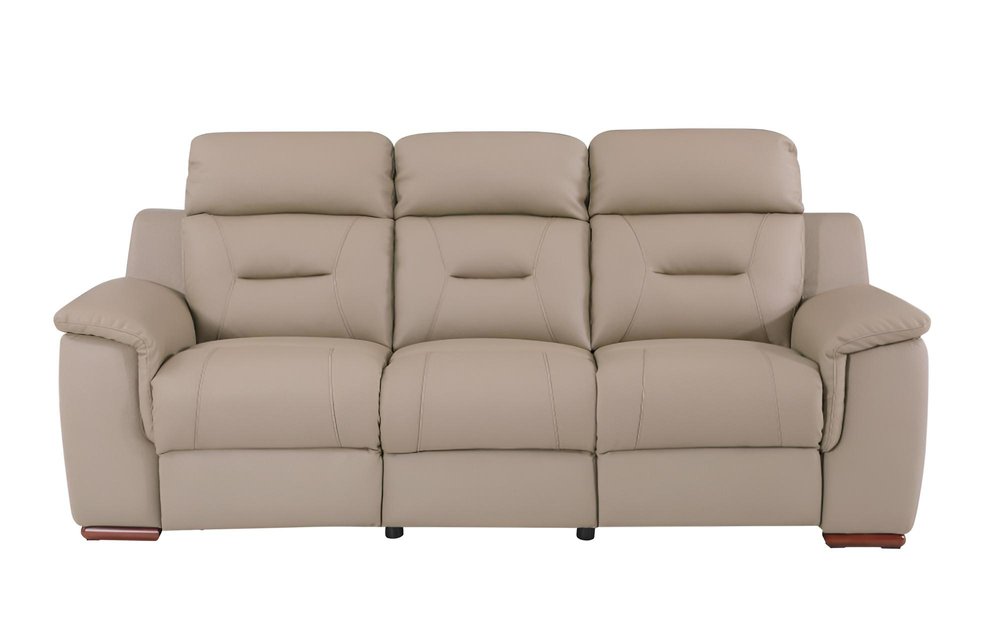 90" Beige Faux Leather Sofa With Brown Legs HomeRoots