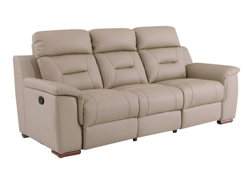 90" Beige Faux Leather Sofa With Brown Legs HomeRoots