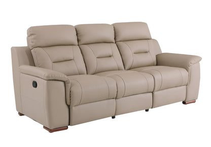 90" Beige Faux Leather Sofa With Brown Legs HomeRoots