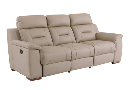 90" Beige Faux Leather Sofa With Brown Legs HomeRoots