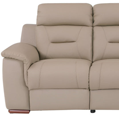 90" Beige Faux Leather Sofa With Brown Legs HomeRoots