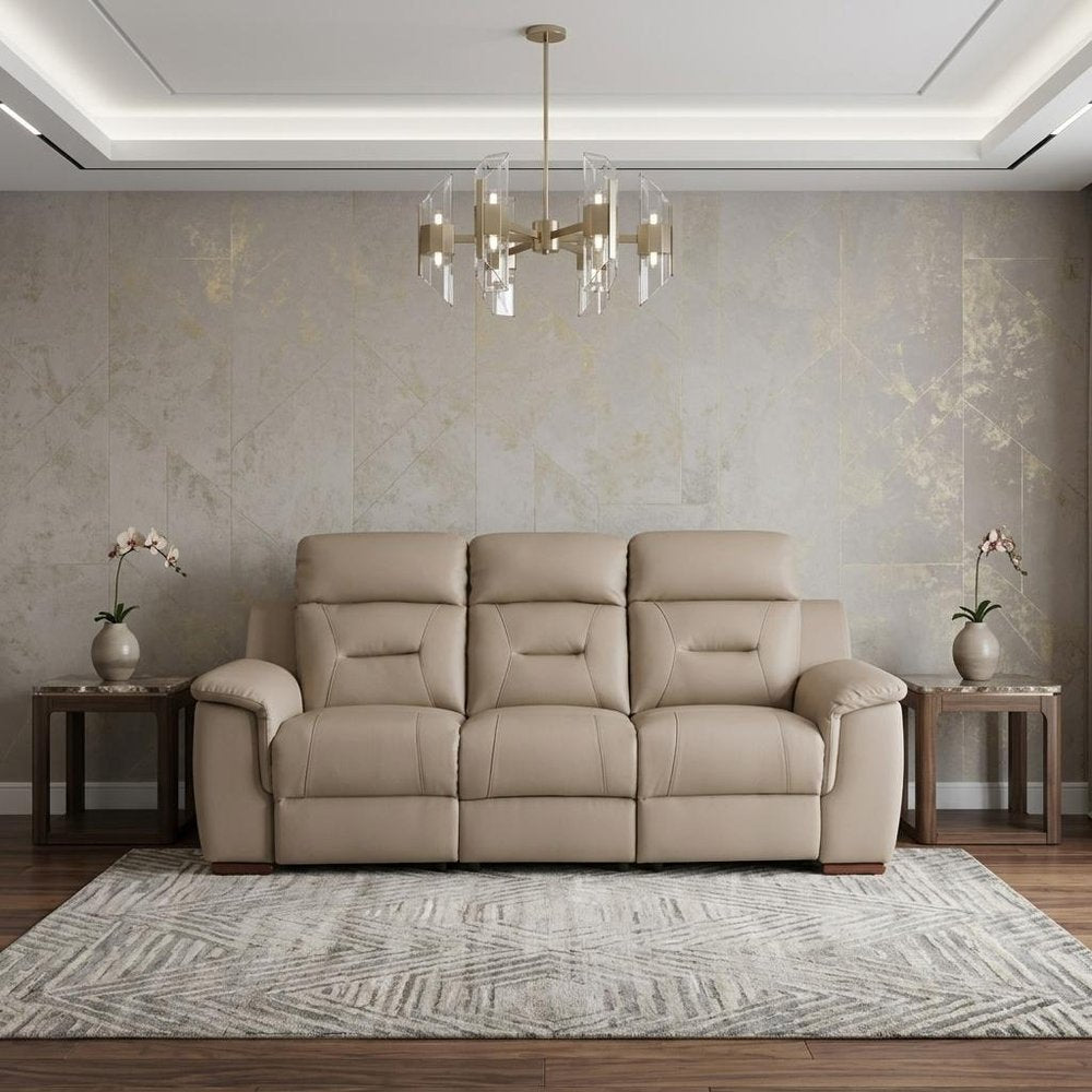 90" Beige Faux Leather Sofa With Brown Legs HomeRoots