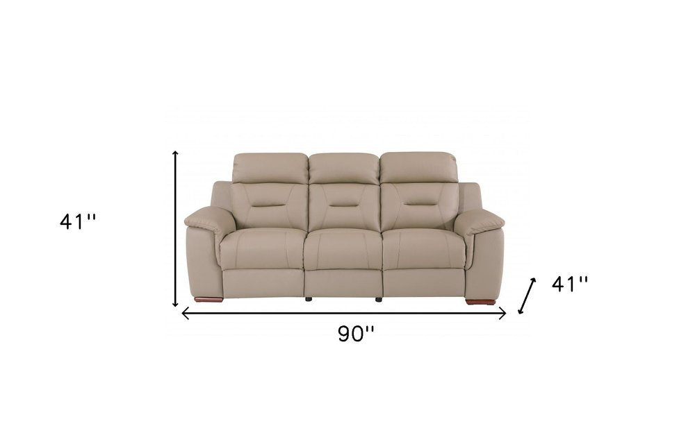 90" Beige Faux Leather Sofa With Brown Legs HomeRoots
