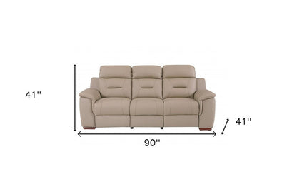 90" Beige Faux Leather Sofa With Brown Legs HomeRoots