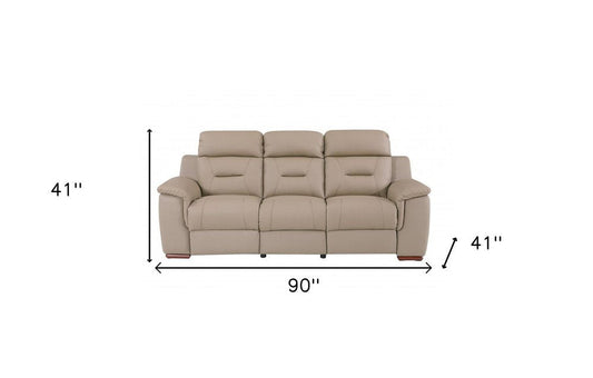 90" Beige Faux Leather Sofa With Brown Legs HomeRoots