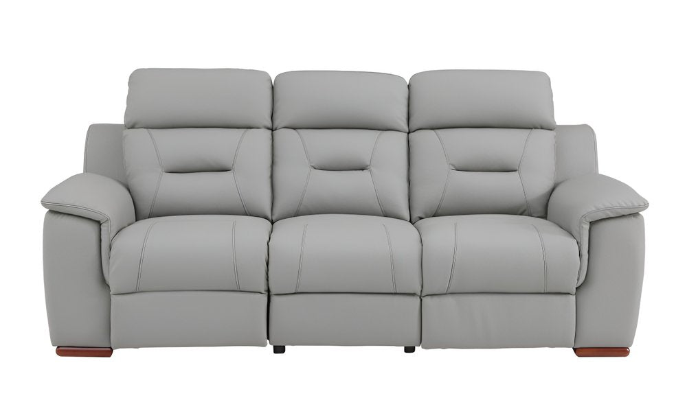 90" Gray Faux Leather Reclining Sofa With Brown Legs HomeRoots