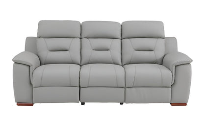 90" Gray Faux Leather Reclining Sofa With Brown Legs HomeRoots