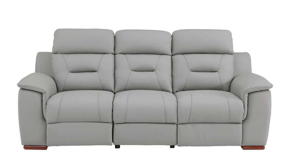 90" Gray Faux Leather Reclining Sofa With Brown Legs HomeRoots
