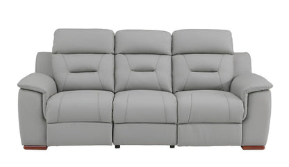 90" Gray Faux Leather Reclining Sofa With Brown Legs HomeRoots