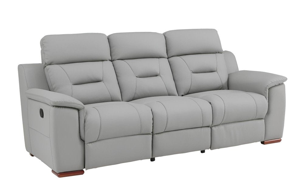 90" Gray Faux Leather Reclining Sofa With Brown Legs HomeRoots