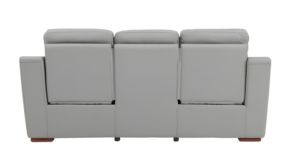 90" Gray Faux Leather Reclining Sofa With Brown Legs HomeRoots