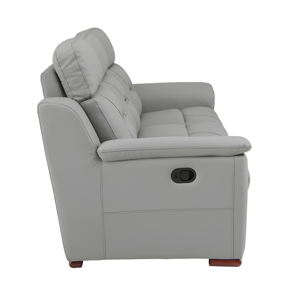 90" Gray Faux Leather Reclining Sofa With Brown Legs HomeRoots