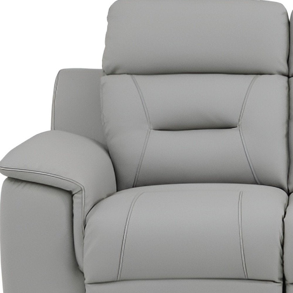 90" Gray Faux Leather Reclining Sofa With Brown Legs HomeRoots