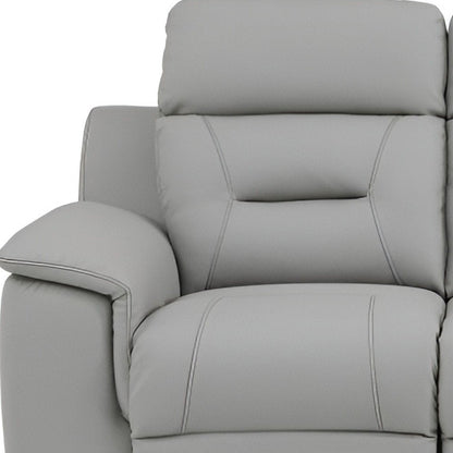 90" Gray Faux Leather Reclining Sofa With Brown Legs HomeRoots