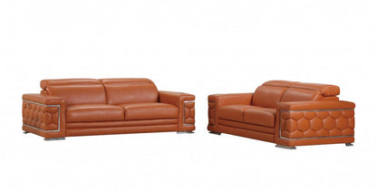 Two Piece Indoor Camel Italian Leather Five Person Seating Set HomeRoots