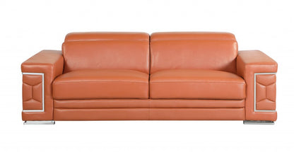 Two Piece Indoor Camel Italian Leather Five Person Seating Set HomeRoots