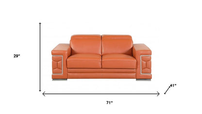 Two Piece Indoor Camel Italian Leather Five Person Seating Set HomeRoots