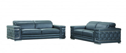 Two Piece Indoor Dark Gray Italian Leather Five Person Seating Set HomeRoots
