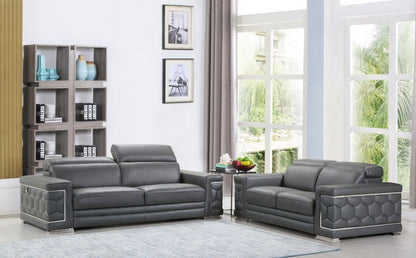 Two Piece Indoor Dark Gray Italian Leather Five Person Seating Set HomeRoots