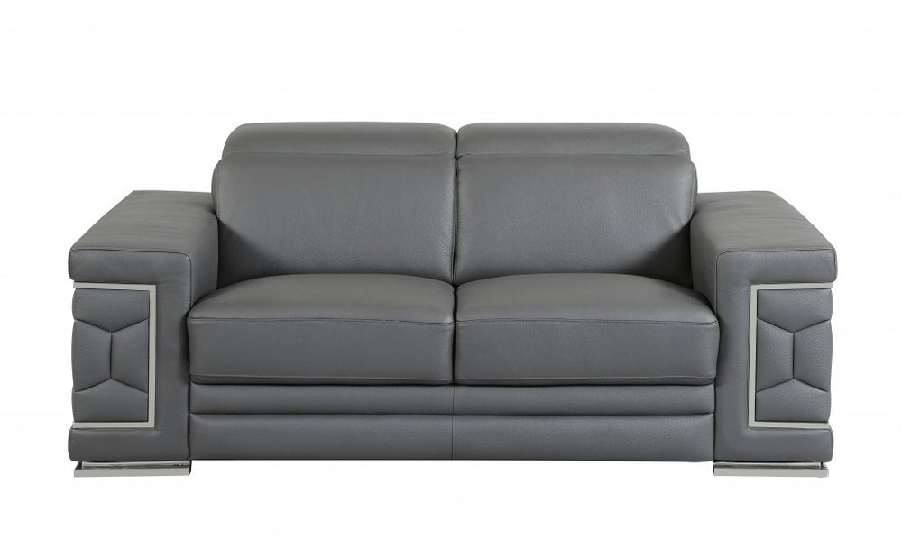 Two Piece Indoor Dark Gray Italian Leather Five Person Seating Set HomeRoots