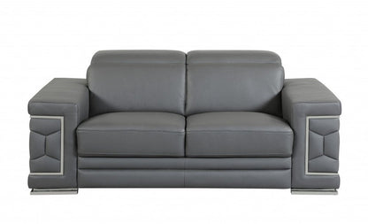 Two Piece Indoor Dark Gray Italian Leather Five Person Seating Set HomeRoots