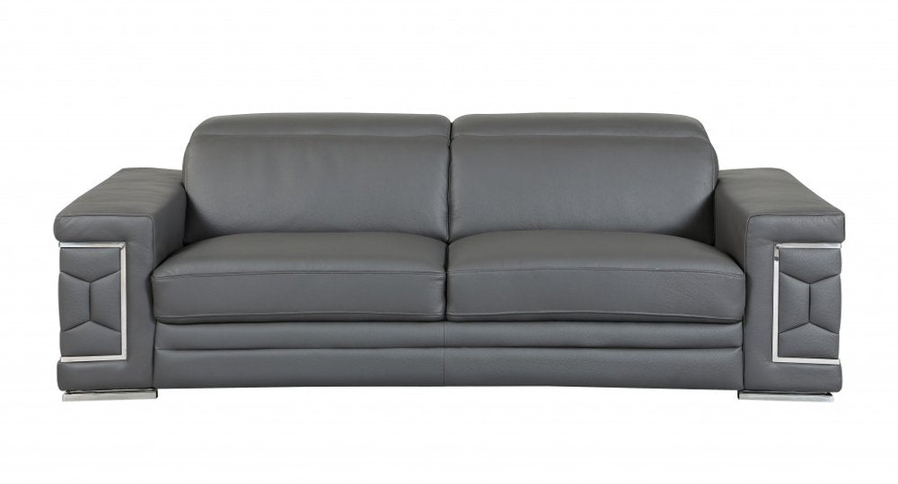 Two Piece Indoor Dark Gray Italian Leather Five Person Seating Set HomeRoots