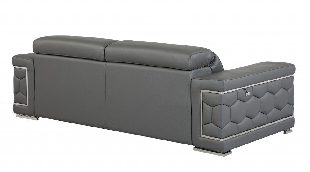 Two Piece Indoor Dark Gray Italian Leather Five Person Seating Set HomeRoots