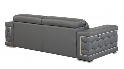Two Piece Indoor Dark Gray Italian Leather Five Person Seating Set HomeRoots