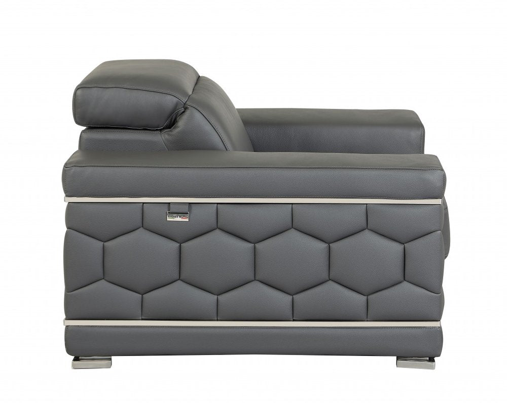 Two Piece Indoor Dark Gray Italian Leather Five Person Seating Set HomeRoots