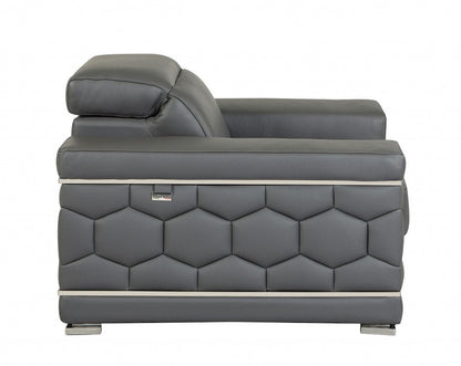 Two Piece Indoor Dark Gray Italian Leather Five Person Seating Set HomeRoots