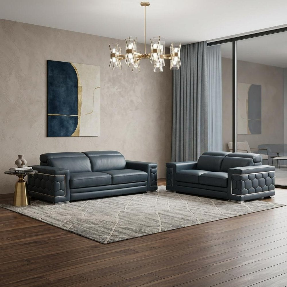 Two Piece Indoor Dark Gray Italian Leather Five Person Seating Set HomeRoots