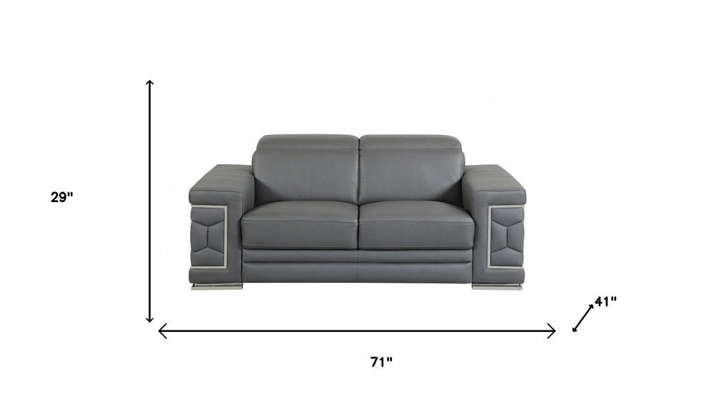 Two Piece Indoor Dark Gray Italian Leather Five Person Seating Set HomeRoots