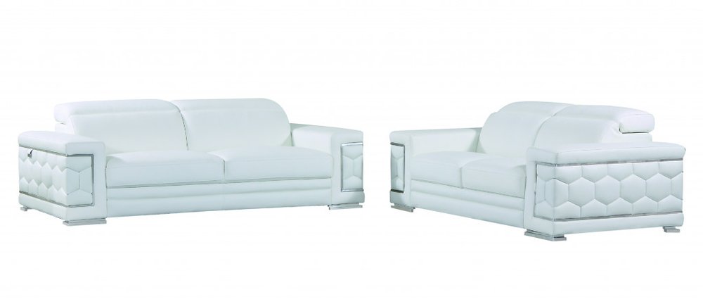 Two Piece Indoor White Italian Leather Five Person Seating Set HomeRoots