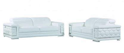 Two Piece Indoor White Italian Leather Five Person Seating Set HomeRoots