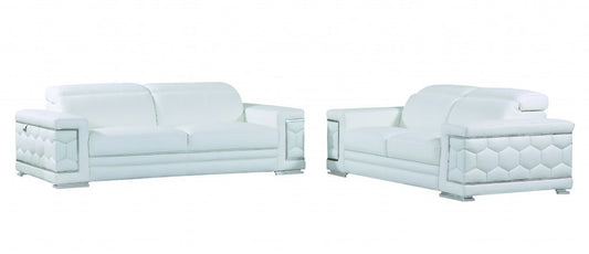 Two Piece Indoor White Italian Leather Five Person Seating Set HomeRoots