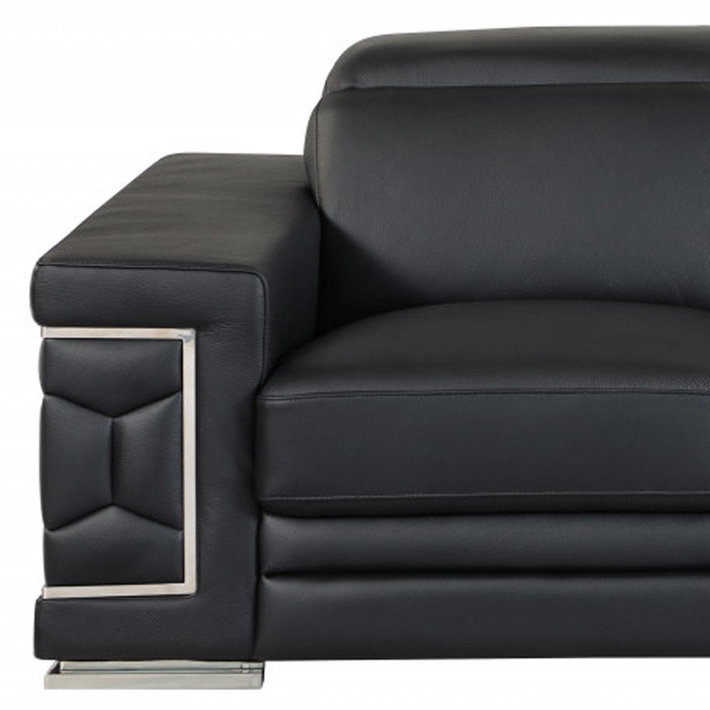 Two Piece Indoor Black Italian Leather Five Person Seating Set HomeRoots