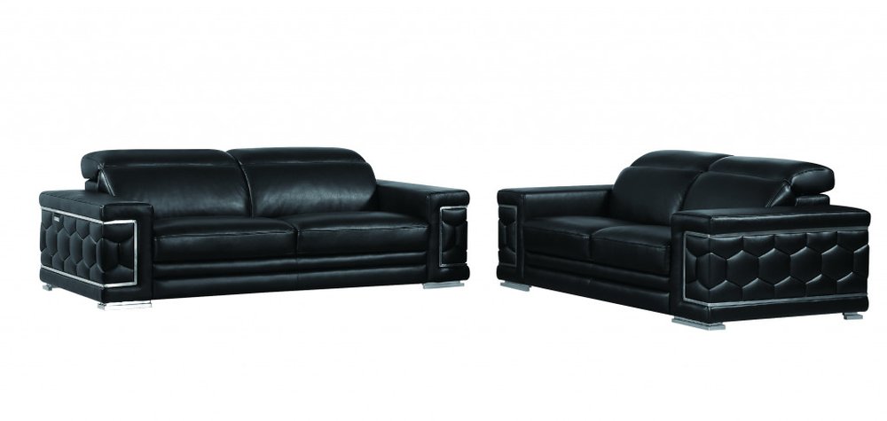 Two Piece Indoor Black Italian Leather Five Person Seating Set HomeRoots