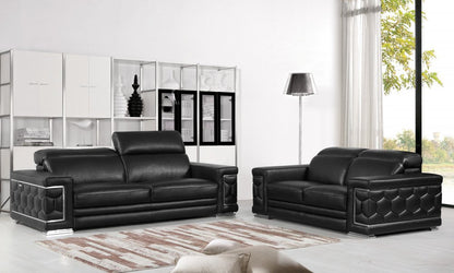 Two Piece Indoor Black Italian Leather Five Person Seating Set HomeRoots