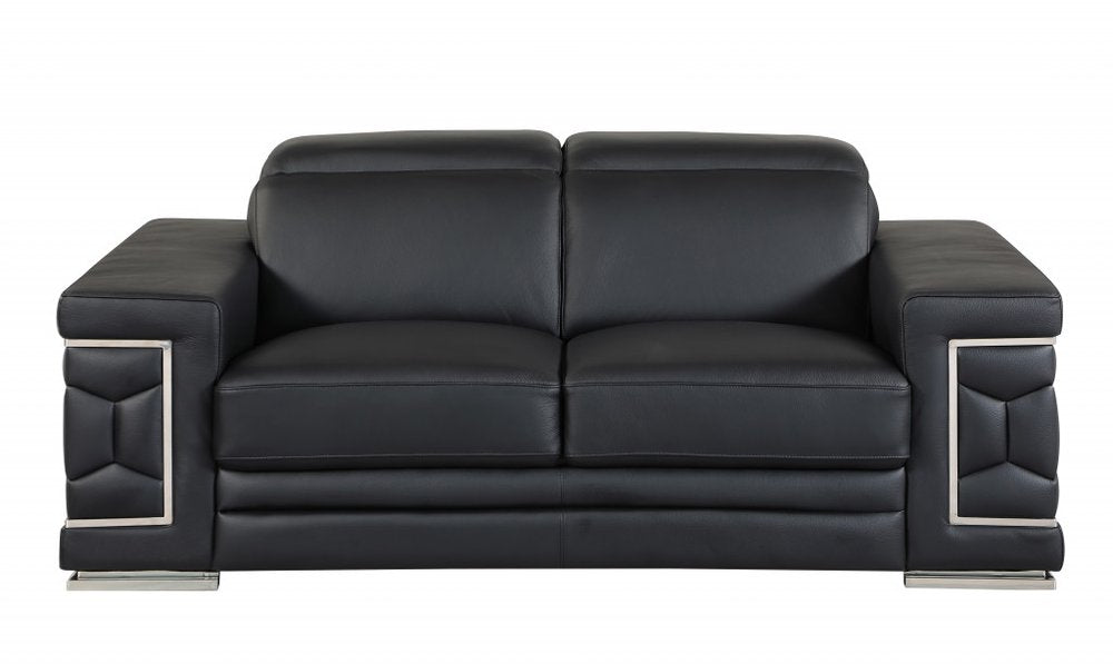 Two Piece Indoor Black Italian Leather Five Person Seating Set HomeRoots