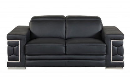 Two Piece Indoor Black Italian Leather Five Person Seating Set HomeRoots