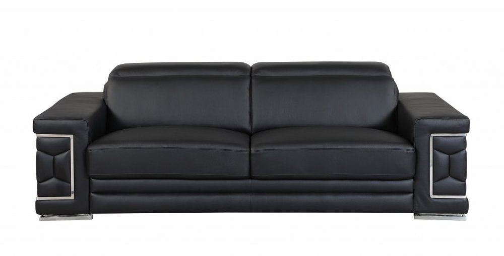 Two Piece Indoor Black Italian Leather Five Person Seating Set HomeRoots