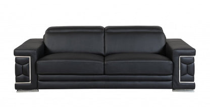 Two Piece Indoor Black Italian Leather Five Person Seating Set HomeRoots