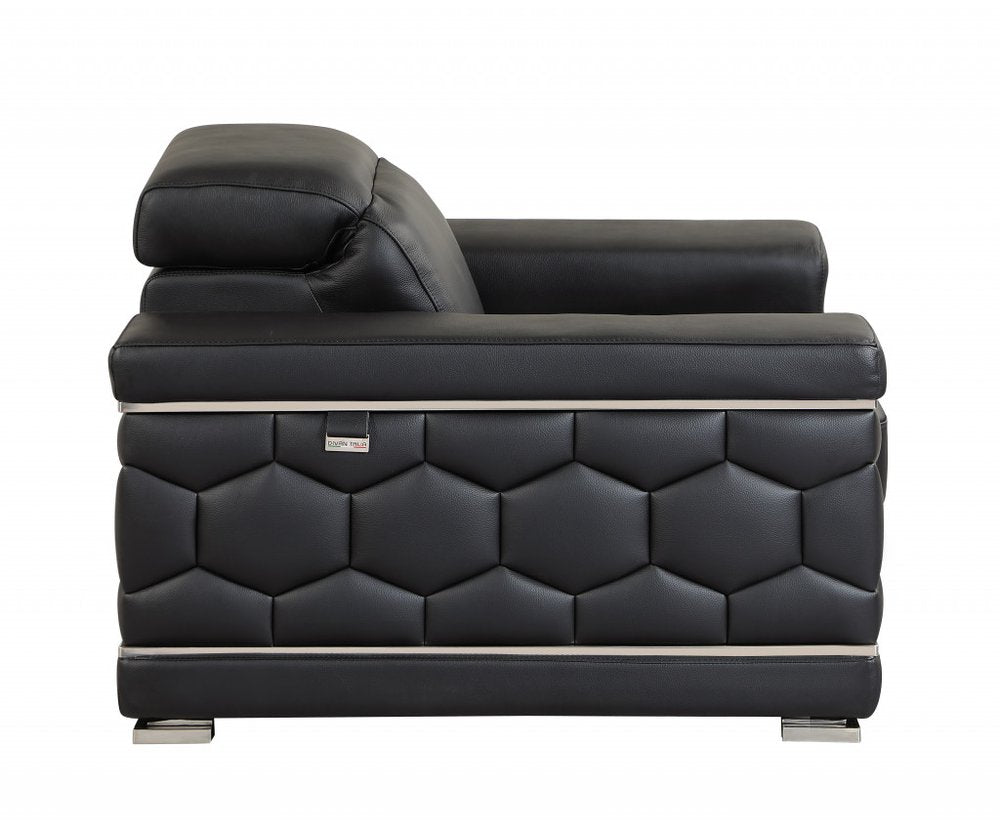 Two Piece Indoor Black Italian Leather Five Person Seating Set HomeRoots