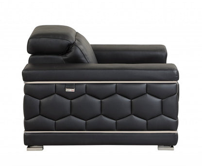 Two Piece Indoor Black Italian Leather Five Person Seating Set HomeRoots