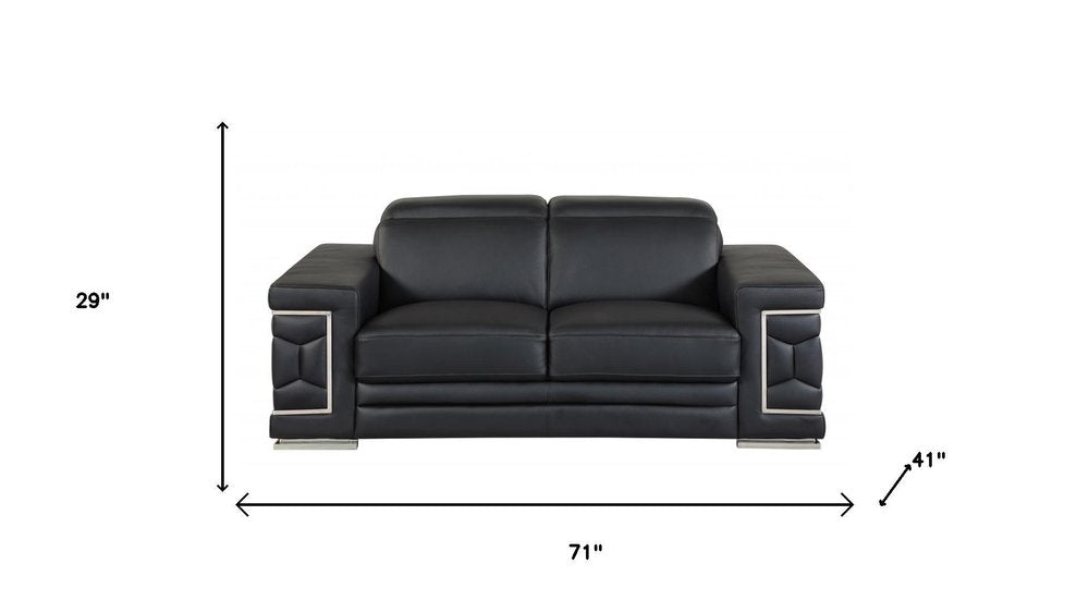 Two Piece Indoor Black Italian Leather Five Person Seating Set HomeRoots