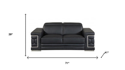 Two Piece Indoor Black Italian Leather Five Person Seating Set HomeRoots