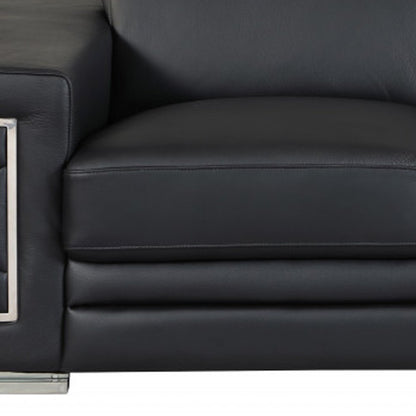 Two Piece Indoor Black Italian Leather Five Person Seating Set HomeRoots