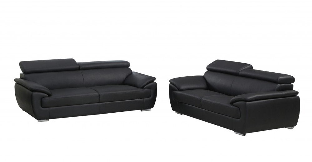 Two Piece Indoor Black Genuine Leather Five Person Seating Set HomeRoots