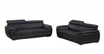 Two Piece Indoor Black Genuine Leather Five Person Seating Set HomeRoots