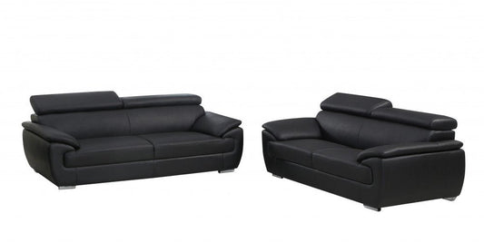Two Piece Indoor Black Genuine Leather Five Person Seating Set HomeRoots